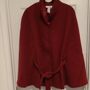Red Button-Up Cape Coat with Belt